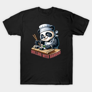 Sushi Chef Panda | Bamboo Mat Rolling Culinary Tee T-Shirt